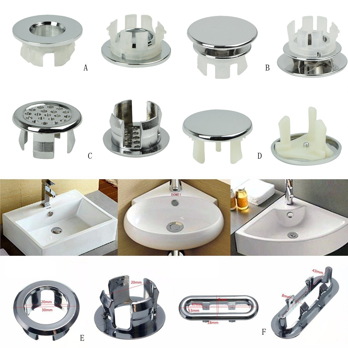 Badeværelsesserviet overløbsdæksel 6 assoeted kunstnerisk håndvask overløb ekstra dækning krom trim badeværelse keramisk håndvask badeværelset sæt