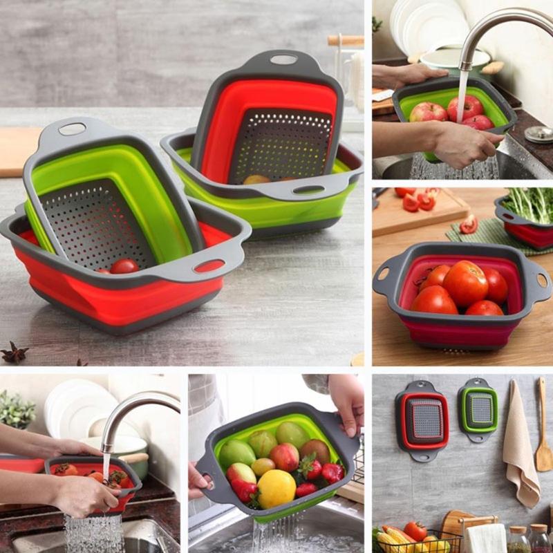 Folding Fruit Vegetable Washing Basket Strainer Portable Collapsible Kitchen Storage Colander Drainer Washing Basket Kitchen Too