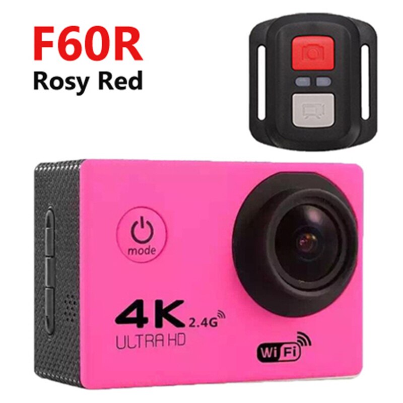 Ultra HD 4K Action WiFi Della Macchina Fotografica Videocamere 16MP 170 Go Cam Deportiva 2 pollici di Schermo F60 F60R Impermeabile di Sport camera pro 1080P cam: F60R Rosy Red