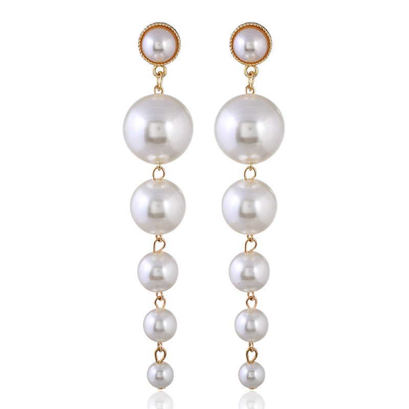 Trendy oorbellen voor dames met imitatieparels, lange oorbellen met witte ronde parels, trouwoorbellen met hanger, koreaanse sieraden oorbellen: Warm stempelen