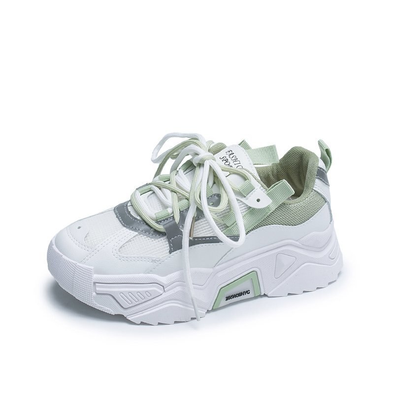 Baskets réfléchissantes pour femmes, chaussures de course à plateforme respirantes en maille, chaussures de sport de jogging antidérapantes et amortissantes pour l'extérieur: Vert / 37