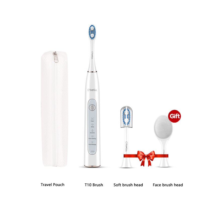 Electric Toothbrush 5 Modes USB Fast Charging Tooth Brush Adult Kids Waterproof Toothbrush W/ Face Cleaning Machine: White