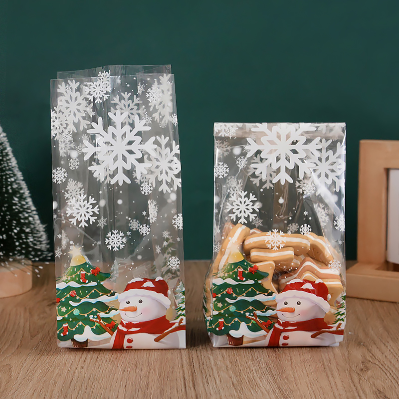 25/50pcs Snowman Cookie Baking Packaging Bags Candy Snack Bag Xmas Tree Snowflake Christmas Year Party Decorations