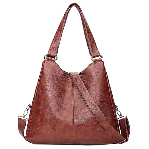 Women Handbags Female Hobos Single Shoulder Bags Vintage Solid Multi-pocket Ladies Totes Bolsas: Brown