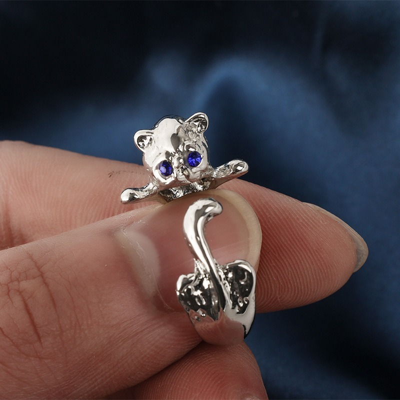 Joyería Anillos De Gato Plata Anillo De Gato Lindo Ojo Azul Gato