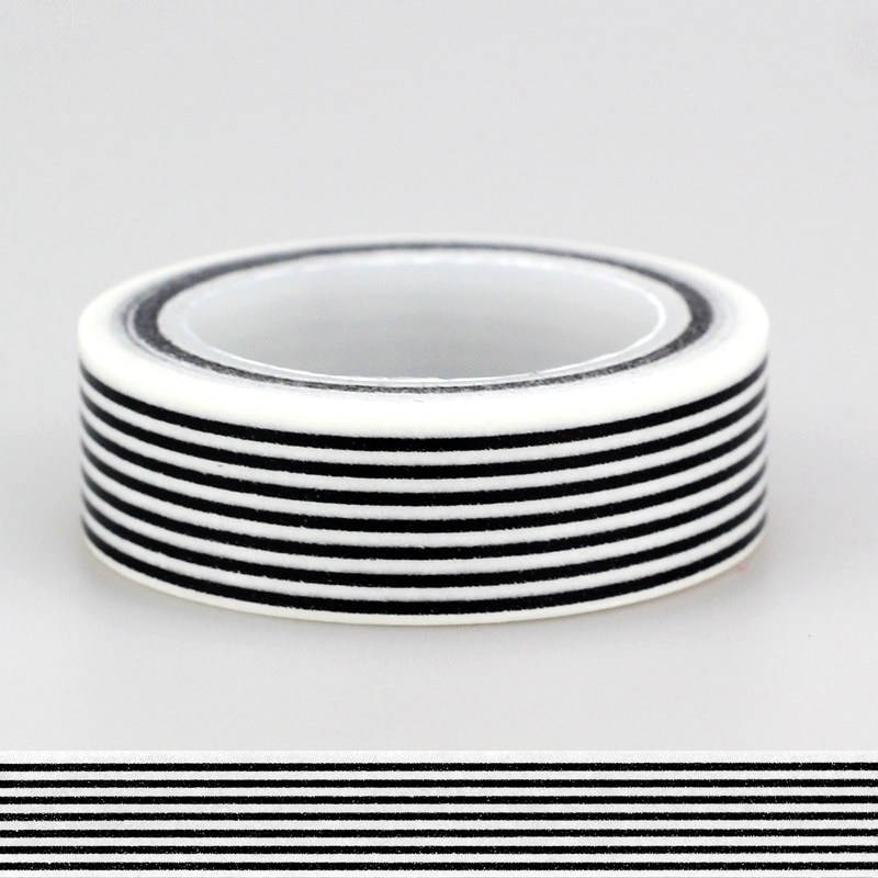 15mm * 10 m 1 st Zwart &amp; Witte Horizontale strepen Primaire Gedessineerde Washi Tape, lijmen Tape Scrapbooking Craft &amp; Hobby Benodigdheden