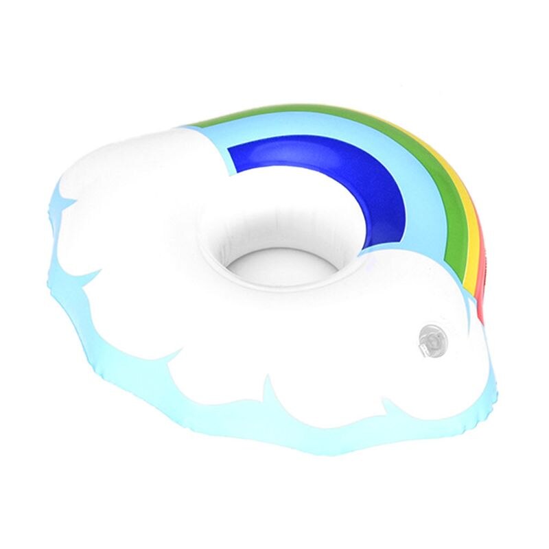 Inflatable Water Floating Drink Cup Holder Rainbow Cloud Phone Seat Beach Swimming Floating Coaster Q6PD