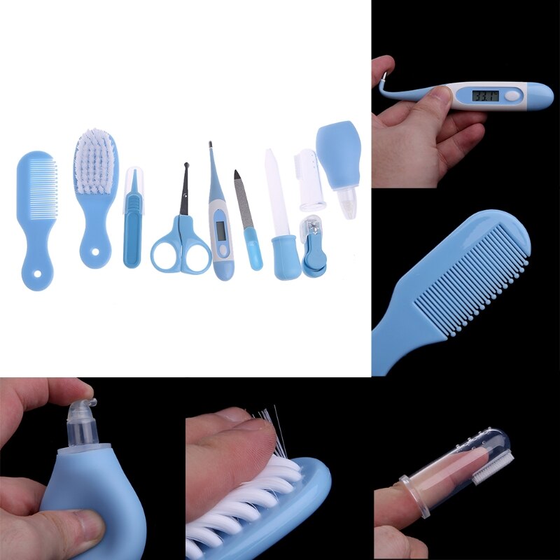 Nagelhår hälsovård 10 st/set spädbarn baby barn termometer grooming borste kit silikon + plast + rostfritt stål nagelhår