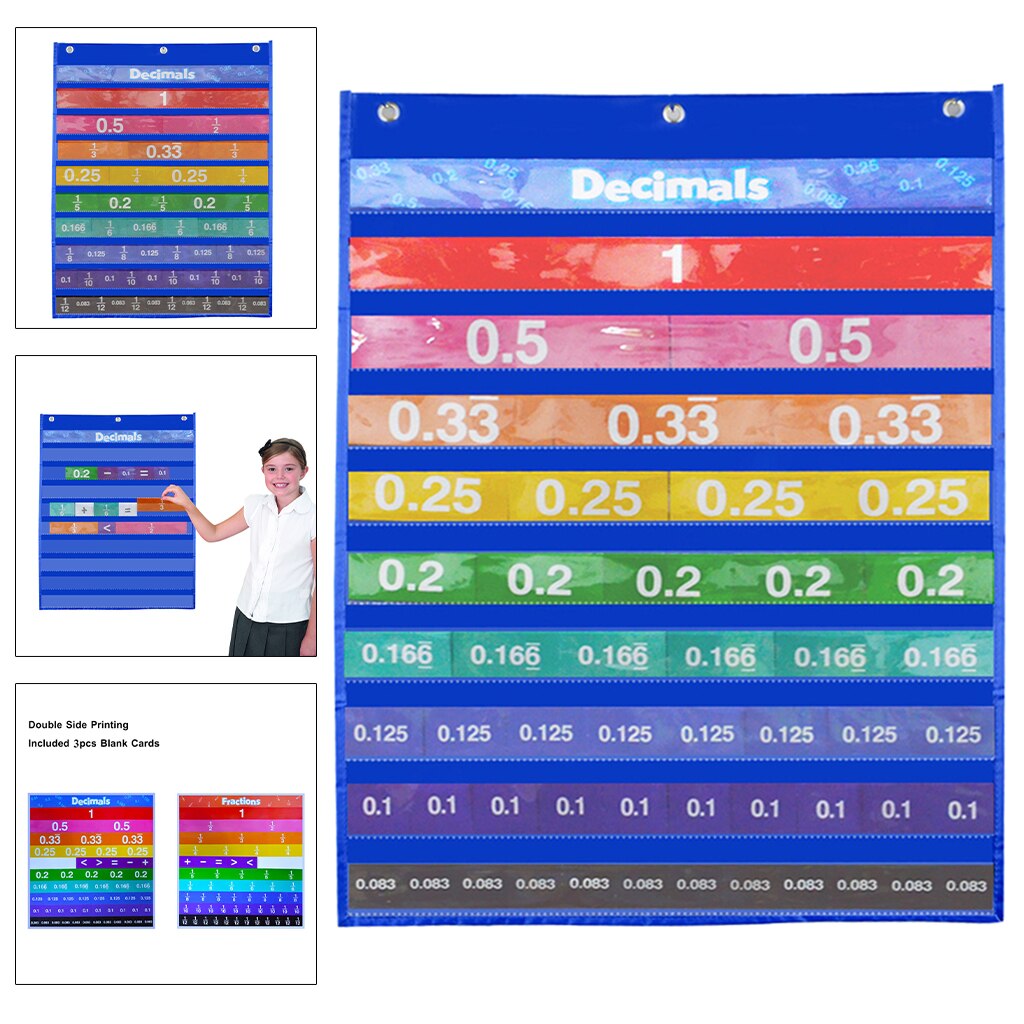 1Set Fraction Tiles Educational Resources Decimal Chart Isometric Double-Sided Elementary Learning