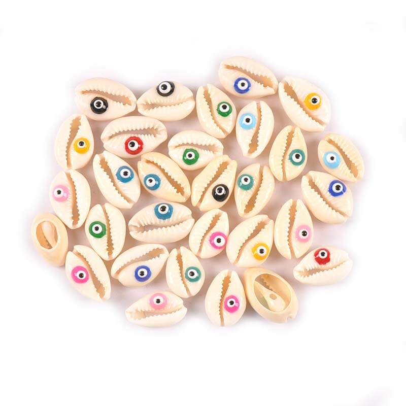 Evil Eyes Conch Shells Beads DIY Scrapbook Craft Natural Seashell For Making Jewelry Bracelet Nautical Home Decorations 10Pcs