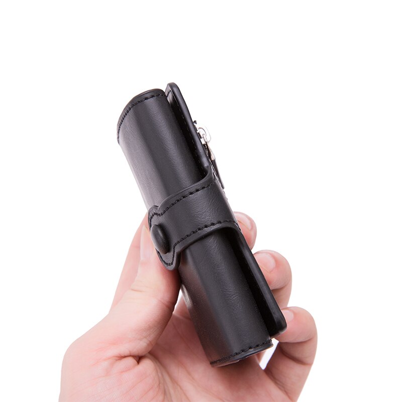 BISI GORO-tarjetero con botón RFID para hombre, tarjetero de aluminio y Metal de , billetera negra, monedero