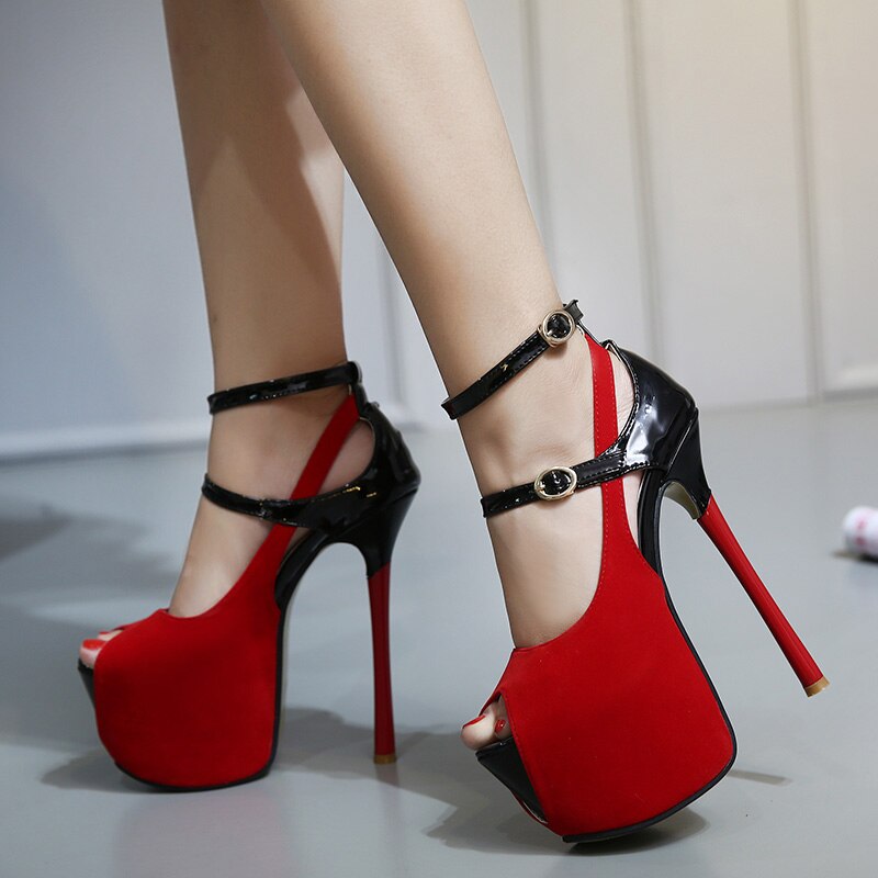 Platform Pompen Vrouwen Sexy Peep Toe Sandalen Gesp Ultra 16Cm Stiletto Sondr Hoge Hakken Wedding Party Schoenen Voor vrouwen
