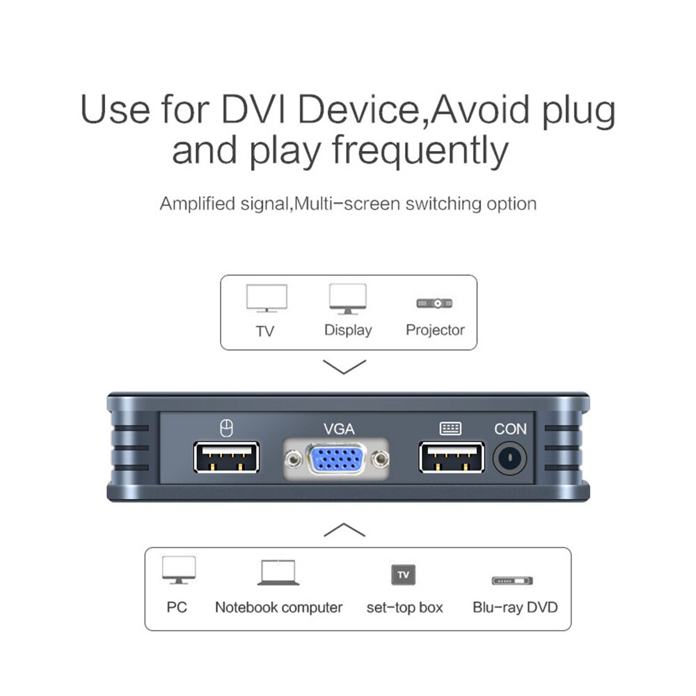 USB+VGA 2-port KVM Switch VGA 2 in 1 Out Computer Keyboard and Mouse Display Sharing Black