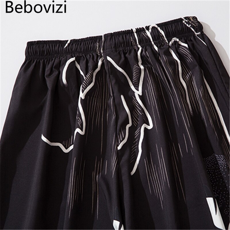 Bebovizi-Conjunto de pantalones tipo Kimono para hombre y mujer, pantalón negro holgado con cintura elástica, estilo chino, estilo japonés,