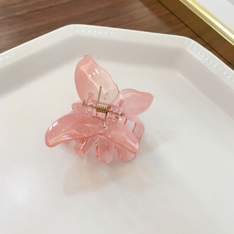 Mini pince à cheveux en forme de crabe, barrette en plastique semi-transparente, épingle à cheveux en résine, accessoires pour cheveux: Rose