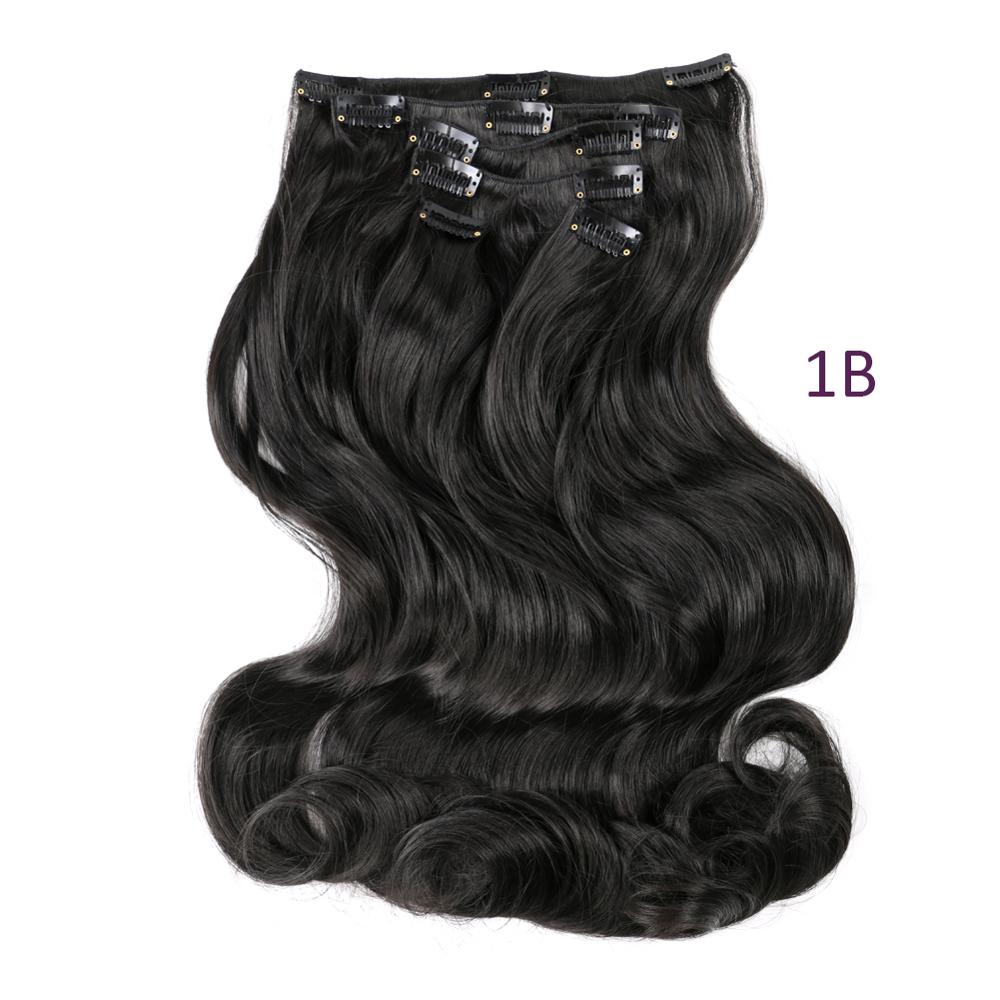 Synthetic Hair 22inch 12clips Hairpiece Body Wave Synthetic High Temperature Fiber Black Brown Ombre Clip In Hair Extensions: 1B