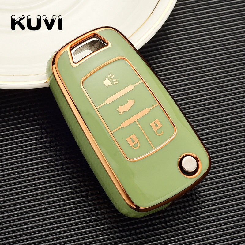 TPU Car Folding Key Case Cover Shell Fob For Chevrolet Cruze Aveo Trax Sail Malibu For Opel Vauxhall Astra Corsa Meriva Insignia: Green 4 button