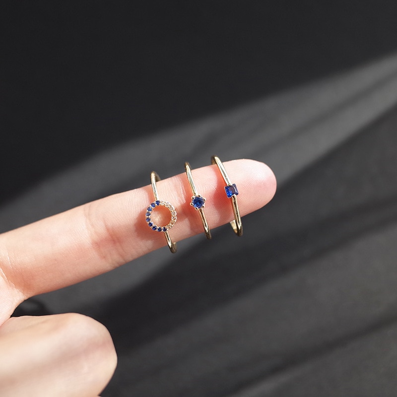 925 Sterling Zilver Ring - Blauwe Zirkonia Kristal - Goudkleurig - Verstelbaar Koreaanse Stijl - Dames Sieraden
