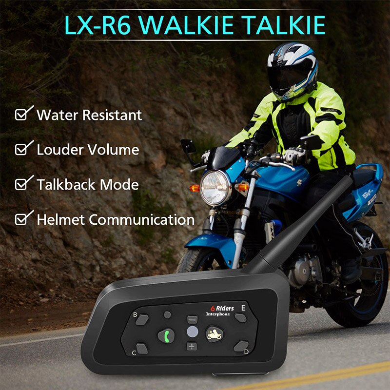 EU R6/E6/V6 Helmet Intercom 6 Riders 1200M Motorcycle Bluetooth Intercom Headset Walkie Talkie Helmet BT Interphone/Vnetphone