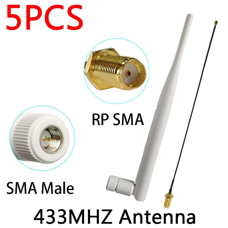 433Mhz Antenna 5dbi GSM 433mhz lora SMA connettore maschio Antenna Antenna 433m RP-SMA SMA femmina IOT Ufl./IPX prolunga cavo a spirale: 5PCS MC