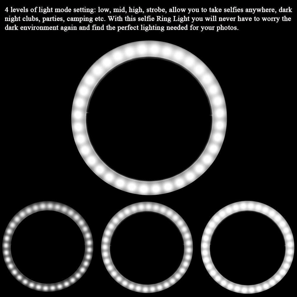 Draagbare Mobiele Telefoon 36 Leds Selfie Lamp Selfie Led Ring Licht Invullen 3 Niveaus Verlichting Lichtgevende Ring Clip Voor Smartphone