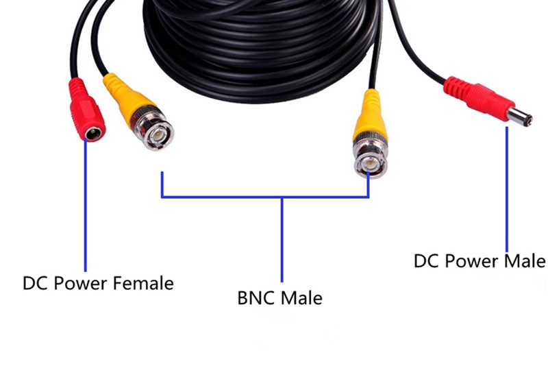 40M CCTV Cable BNC+DC Plug Video and Power Cable for CCTV Camera and DVRs Black Color Coaxial Cable