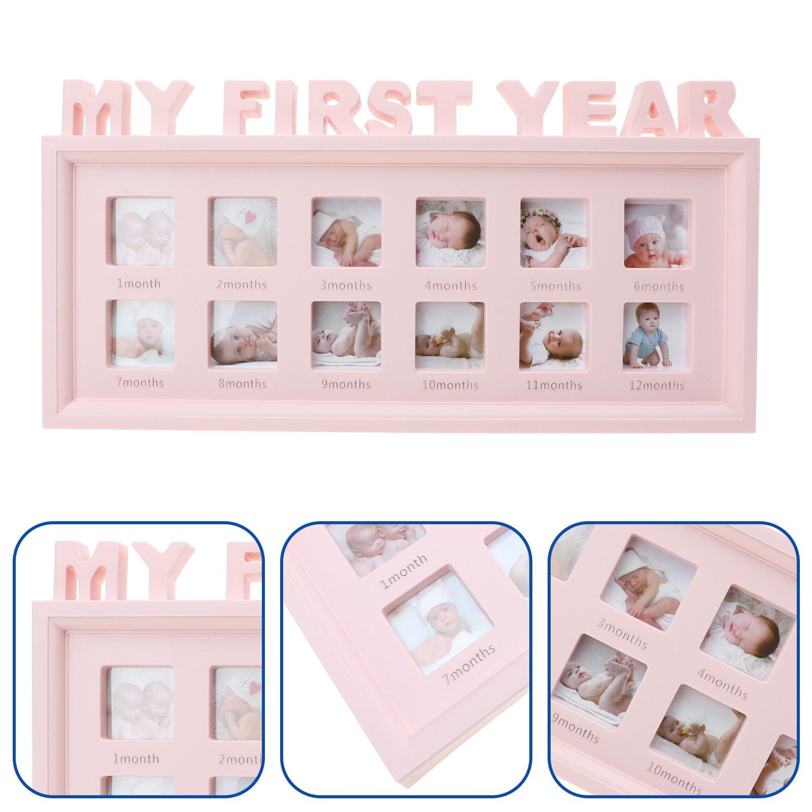 Baby First Year Picture Frame 12 Month Milestone Photo Frame Baby Shower: Pink