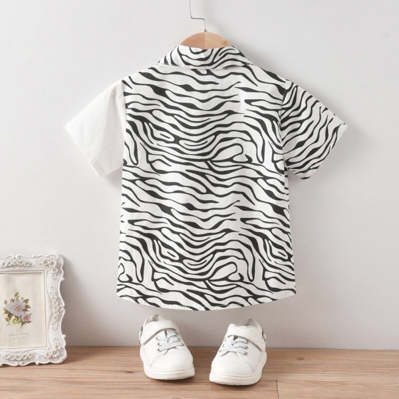 Jongen T-Shir Jongen Zebra Strepen Shirt Gentlewear Korte Mouwen Top Kinderen Casual Pocket Blouse Zomer Kid Kleding 1-7Y