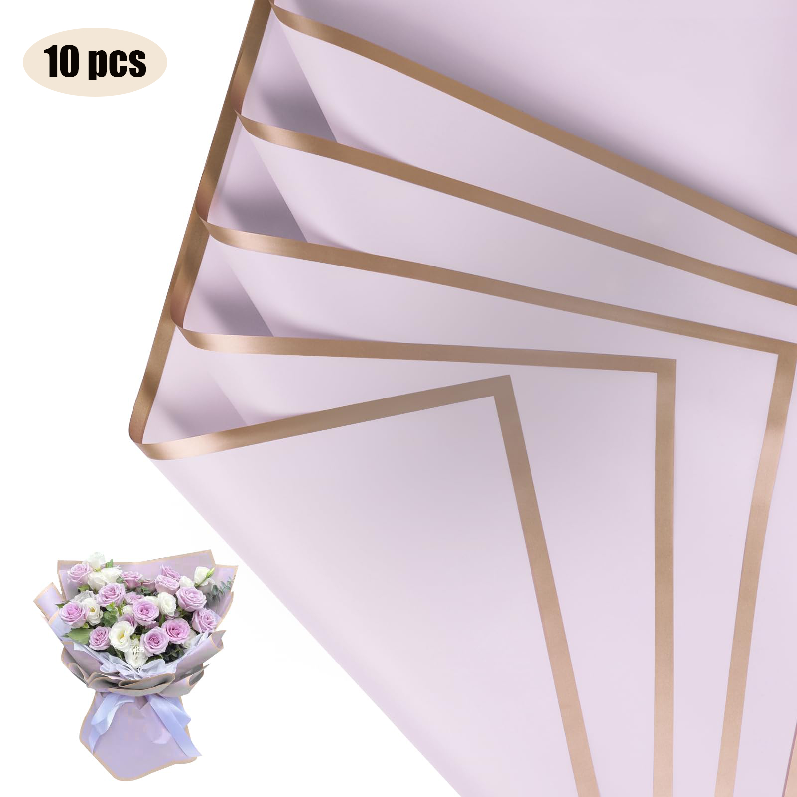 10 Sheets Flower Wrapping Paper with Golden Edges, Waterproof Bouquet Packaging - Ideal for DIY Weddings & Birthdays: plum