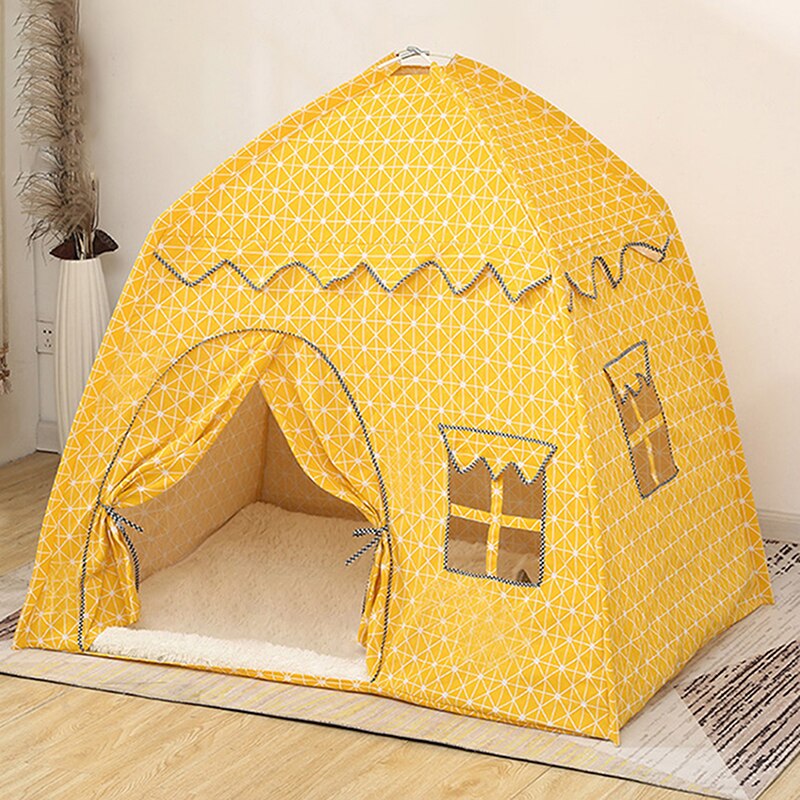 Portable Children&#39;s Tent Wigwam Folding Kids Tents Tipi Baby Play House Large Girls Pink Princess Castle Child Room Decor Tent: Yellow grid