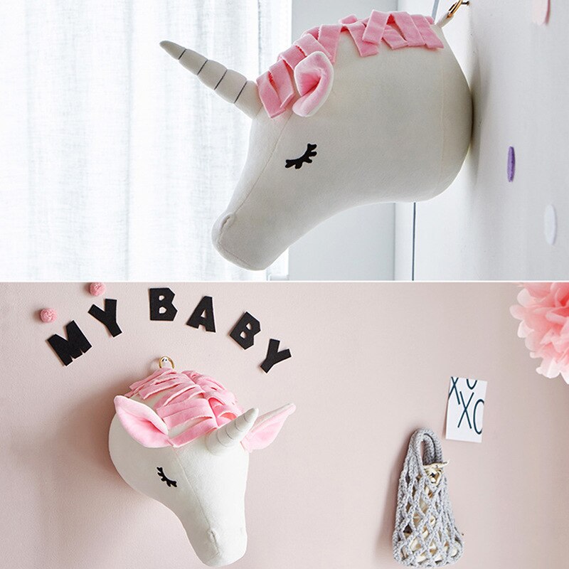 Tête d'animal décoration murale jouets en peluche peluche licorne cerf éléphant têtes tenture murale enfants chambre décoration bébé pépinière décor