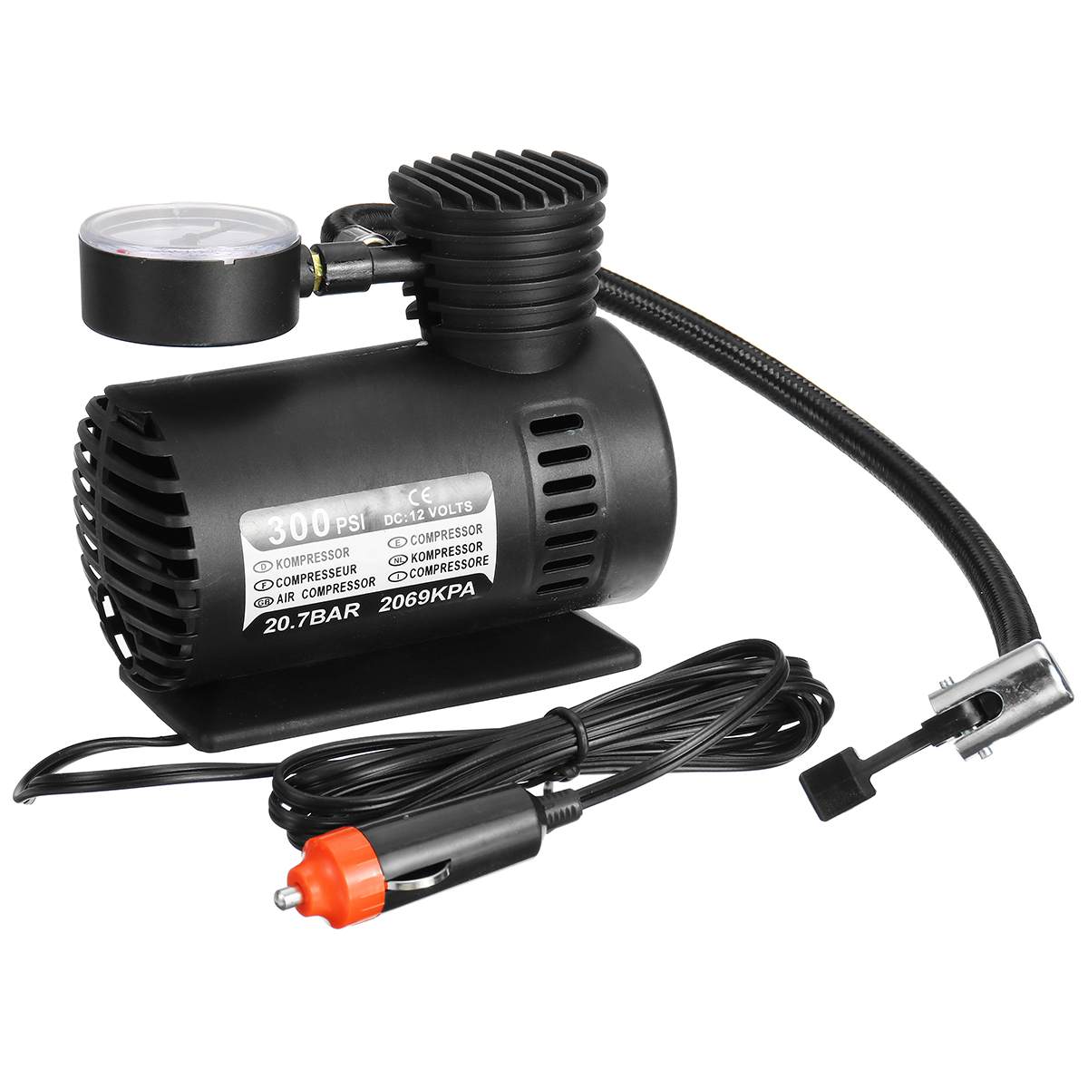 1PC Portable Electric Inflator Black 12V 300 PSI Mini Electric Air Compressor Kit Mini Car Tire Inflator For Ball Bicycle: Default Title