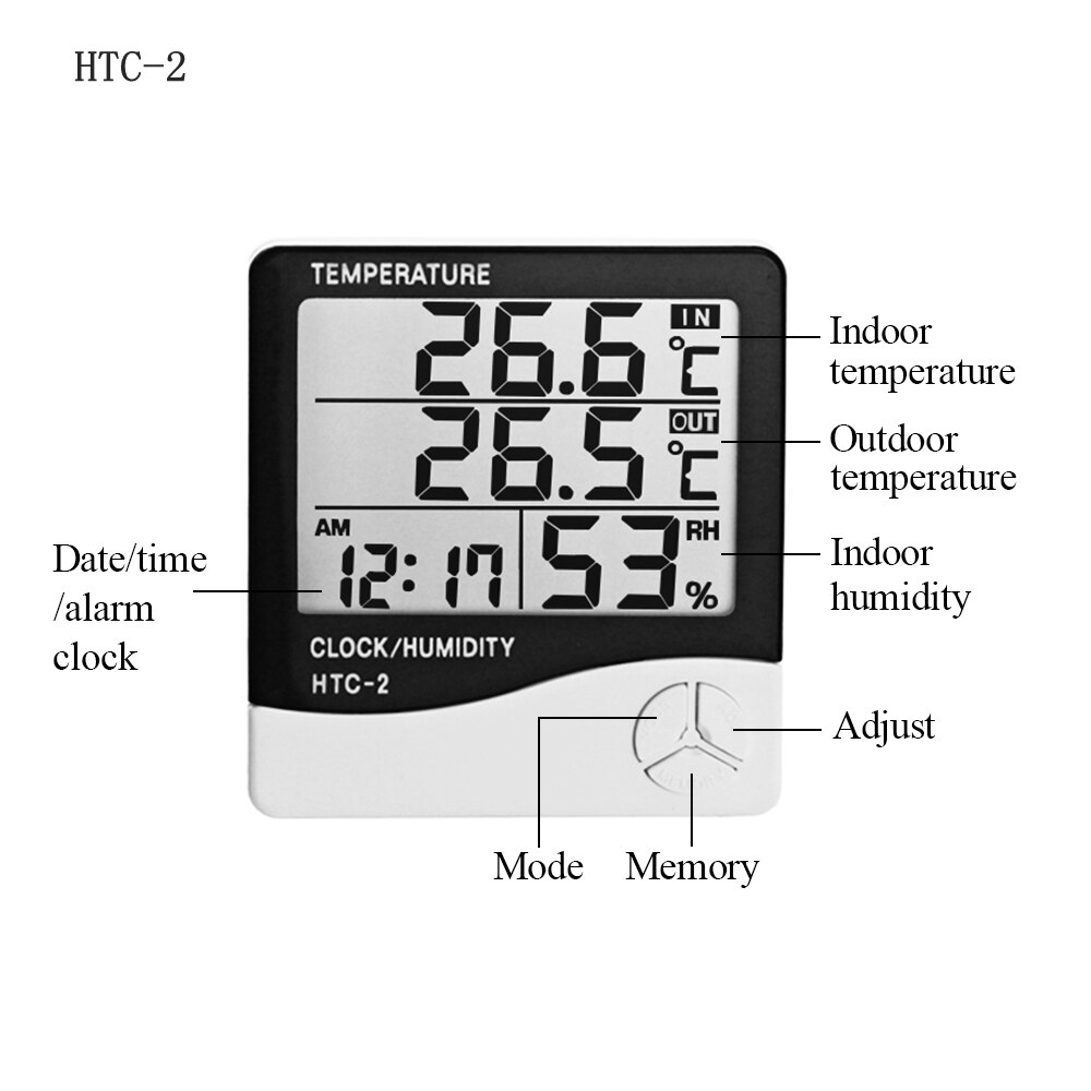 LCD Digital Thermometer Hygrometer Weather Station Home Indoor Outdoor C/F Temperature Humudity Meter With Alarm Clock