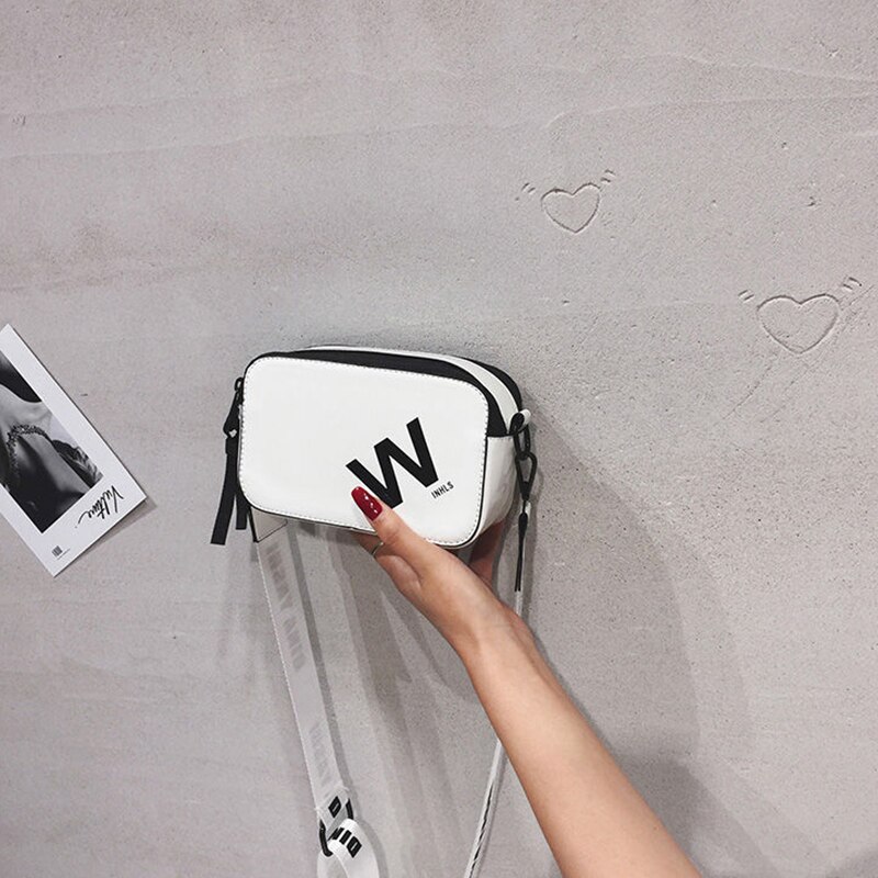 Estilo coreano carta impresión bolso cruzado de cuero Pu cremallera de pequeño cuadrado bolsas para las mujeres Casual bandoleras de viaje
