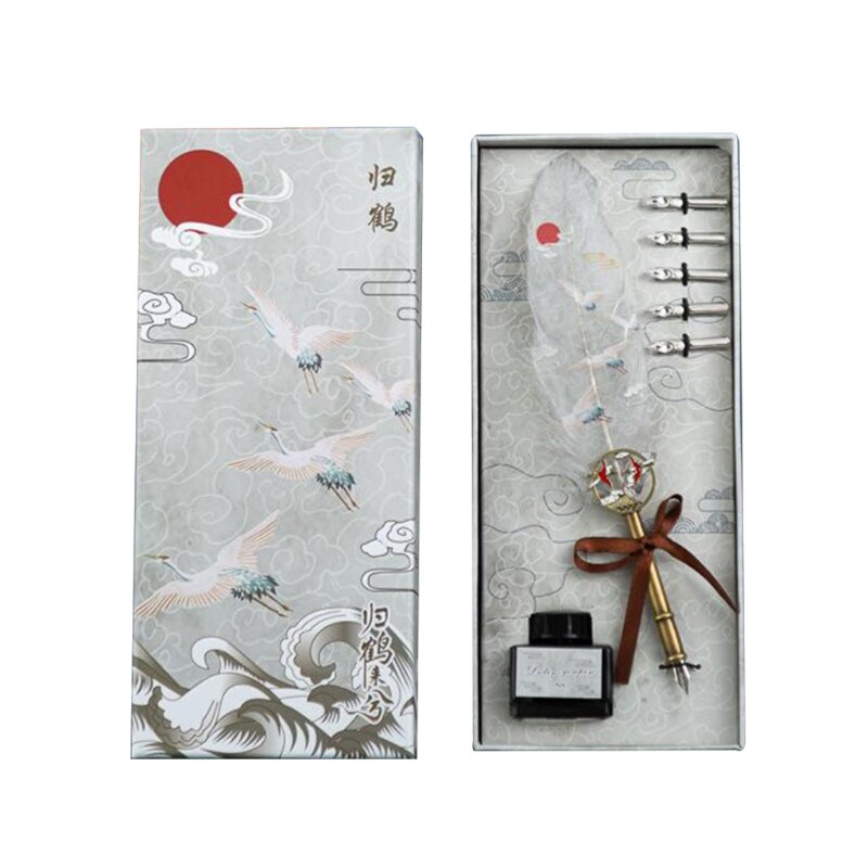 Stylo plume rétro, plume Antique, grue chinoise, peint, calligraphie, écriture, fournitures scolaires, papeterie,: F