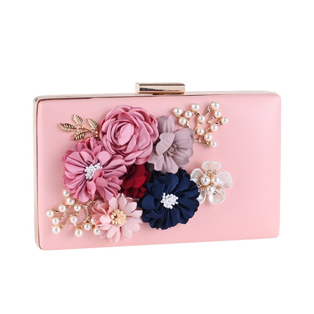 le signore DIY mano fatto fiori Busta frizione Borsa sera Borsa nuziale nozze Borsa spalla borsetta Prom Borsa per le signore la moda: Colore rosa