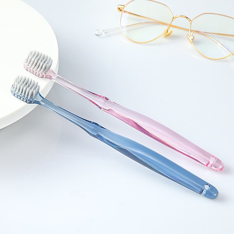 Silver Ion Antibacterial Toothbrush 2 PCs Adult Household Crystal Handle Toothbrush Couples Wide Head Soft Bristle Toothbrush Ma