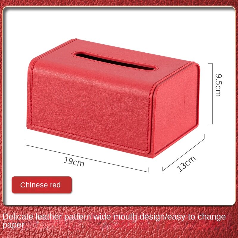 Leather Pattern Tissue Box Dining Table High-Grade Tissue Storage Box Living Room Simple Tissue Box Paper Extraction: Chinese red
