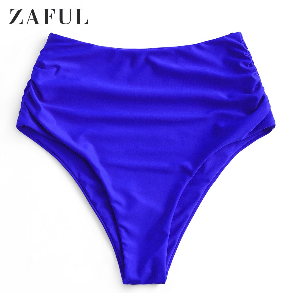 ZAFUL High Waisted Ruched Bikini Bottom: Cobalt Blue / XXL