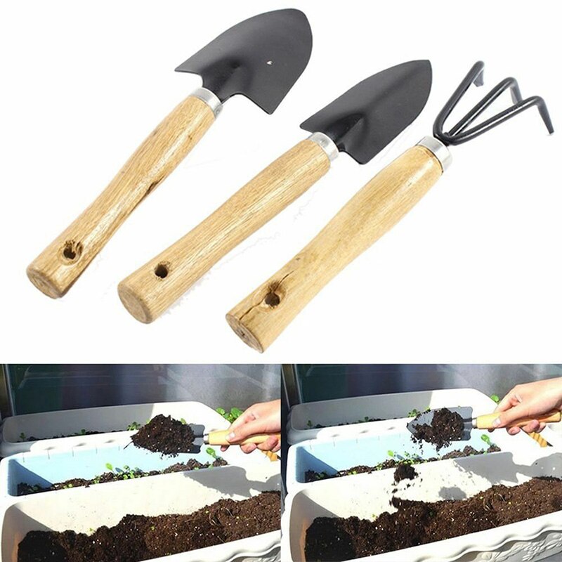 3PCS Garden Tools Set Hand Spade Shovels Rake Transplanting Tools with Non-Slip Handles for Indoor Outdoor Garden Supplies Use