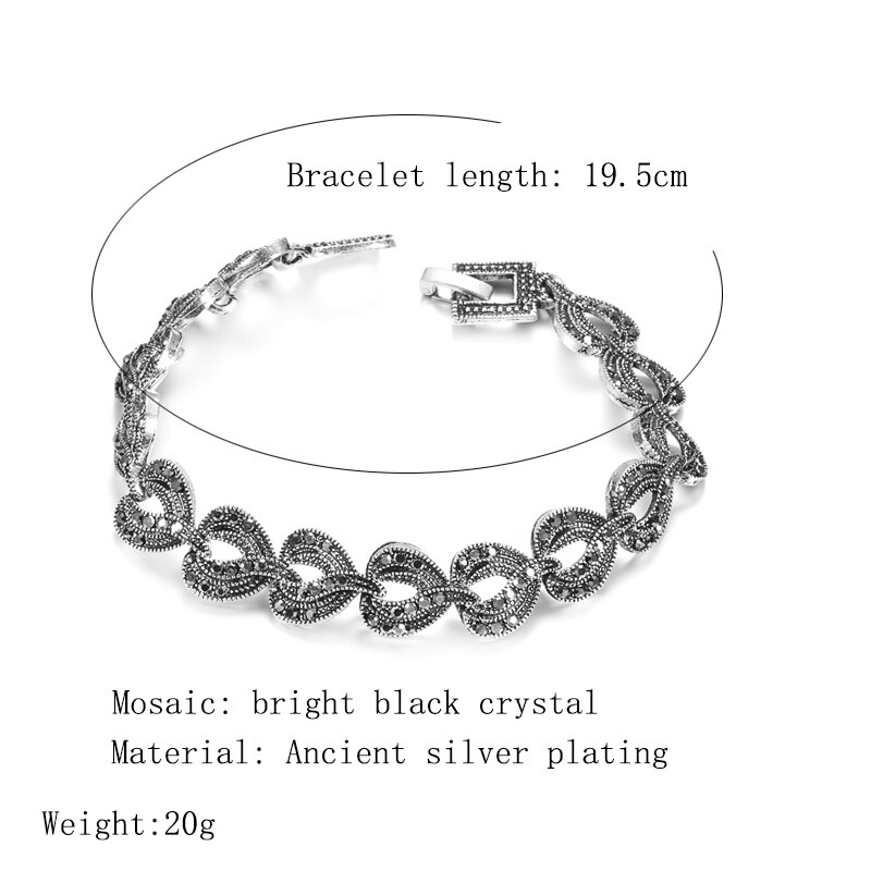 Kinel Boho Charme Helle Schwarz Kristall Armbinde Für Frauen Antike Tibetanische Silber Wenig Wasser Verknüpfung Armbänder Jahrgang-Schmuck
