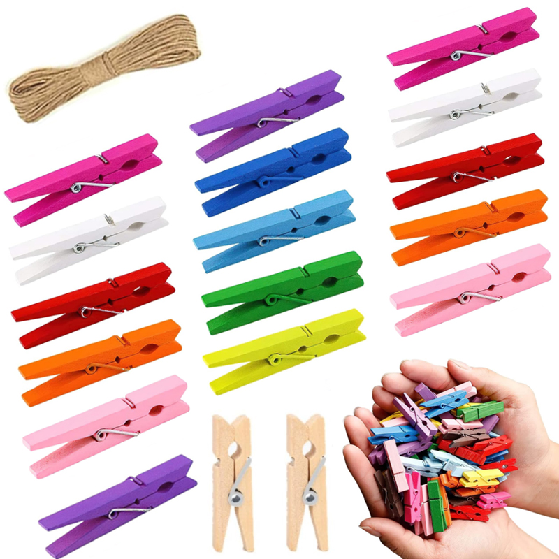 25/30mm Natuurlijke Houten Gekleurde Foto Mini Clips Memo Papier Peg Wasknijper DIY Briefpapier Kerst Bruiloft Home decor