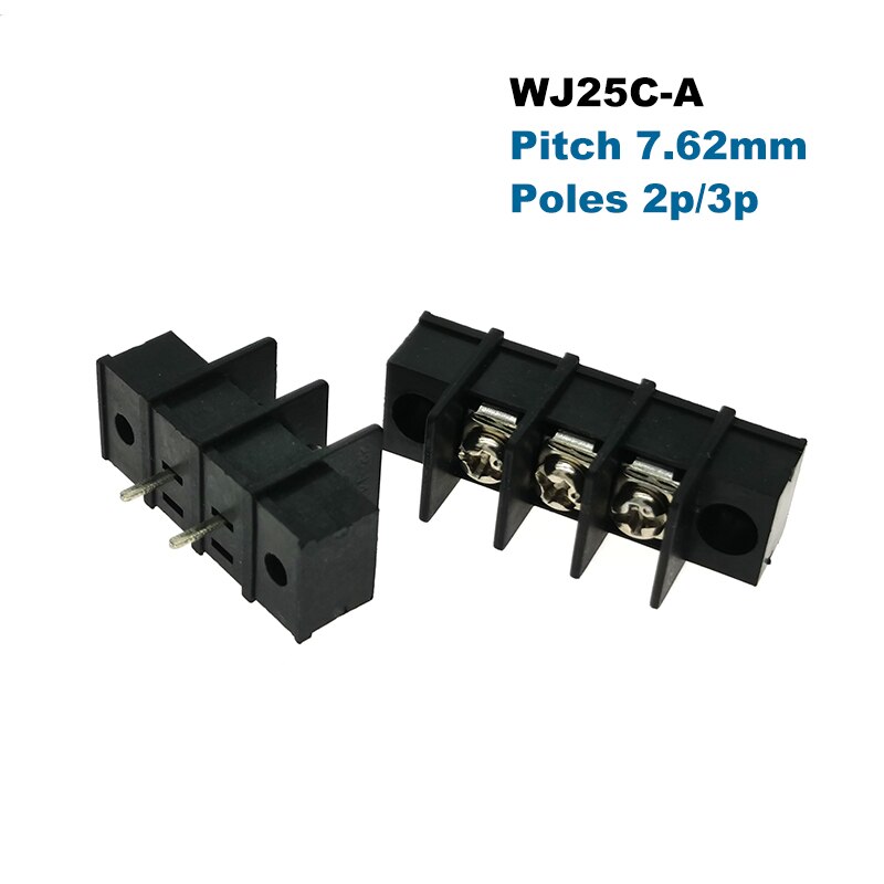 50 Stuks Pitch 7.62Mm Barrier Schroefkroonsteen Morsettiera Straight 2/3Pin Draad Kabel Pcb Connector Bornier 15A 22-14AWG 2.5mm2: WJ25C-A / 2P