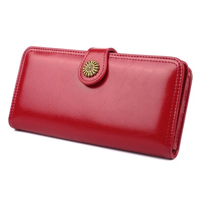 ¡Novedad de ! Cartera de piel encerada para mujer, monederos femeninos de gran capacidad, monedero con cremallera, Cartera de mano larga para mujer, tarjetero: 9