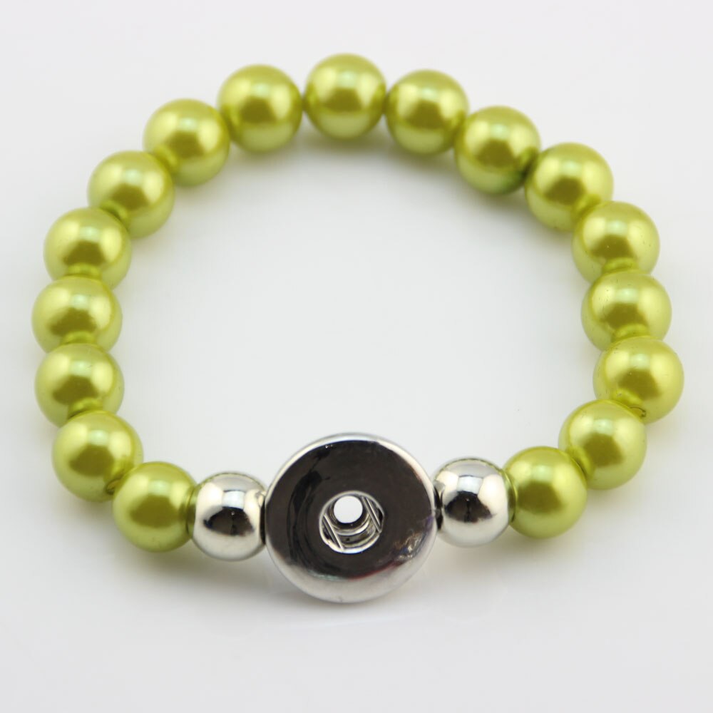 12 Stks/partij Mix Kleuren Vrouwen 19Cm Diy Snap Armband Mooie Handgemaakte 10Mm Parel Kralen Armband Fit 18Mm knop Sieraden Voor Vrouwen Meisje: light green