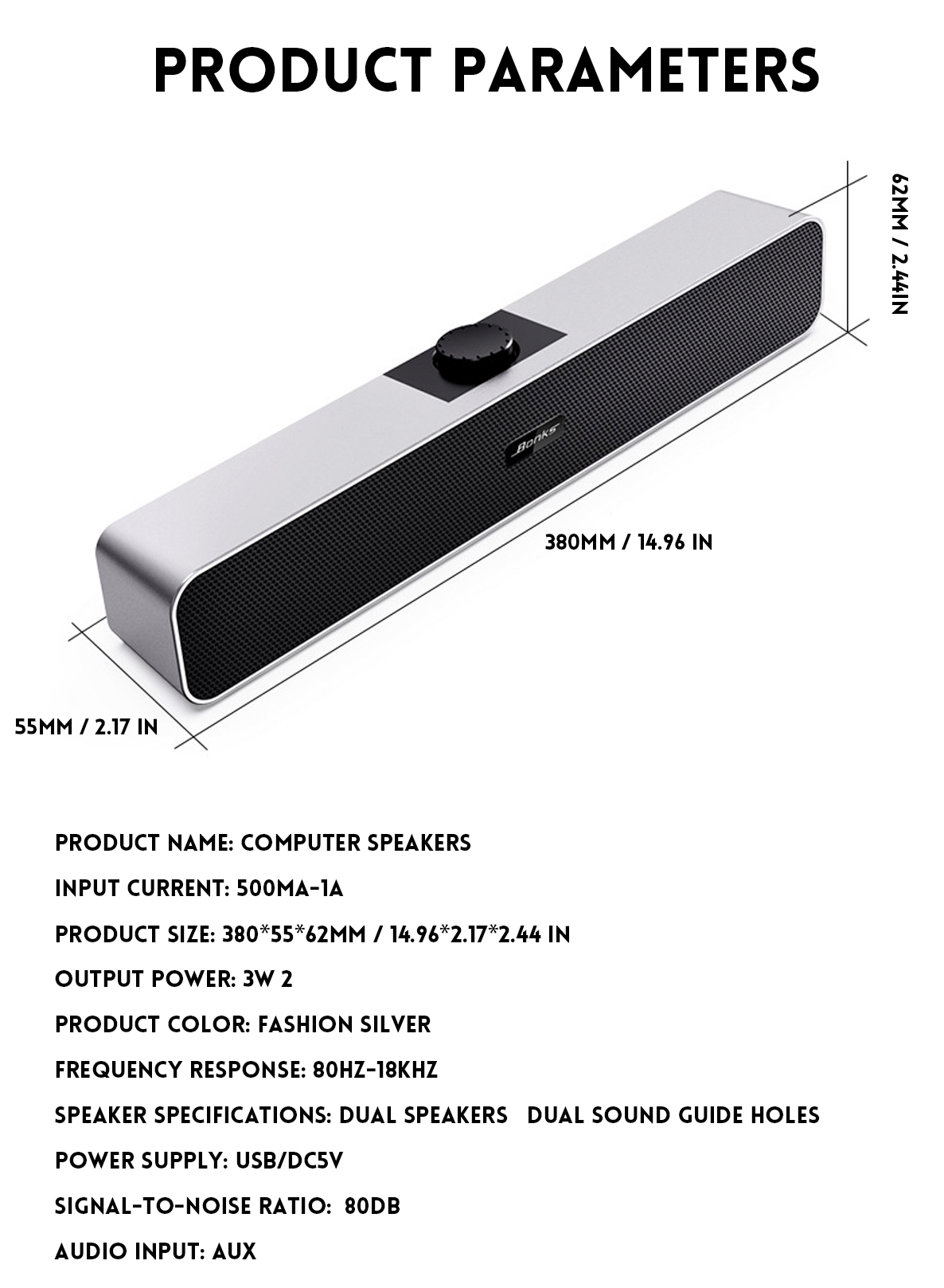 Computerlautsprecher mit 3,5 mm Aux, kleine PC-Lautsprecher mit USB, kabelgebundener USB-Schreibtisch-Lautsprecher, USB-Soundbar für Monitor