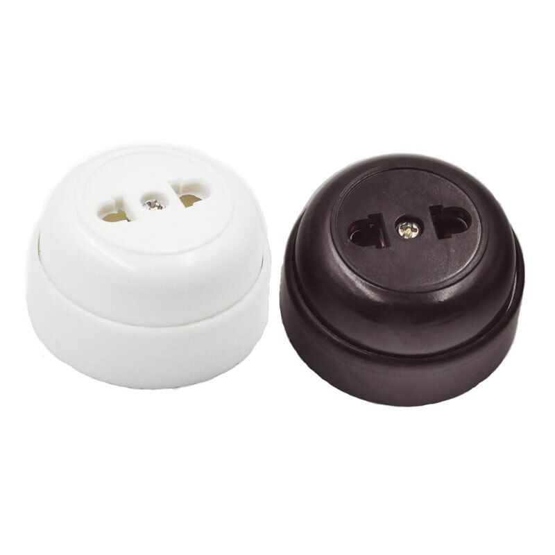 20pcs Retro EU Electrical Wall Socket Round-shaped Outlet Two-holes Socket Brown White 10A 250V
