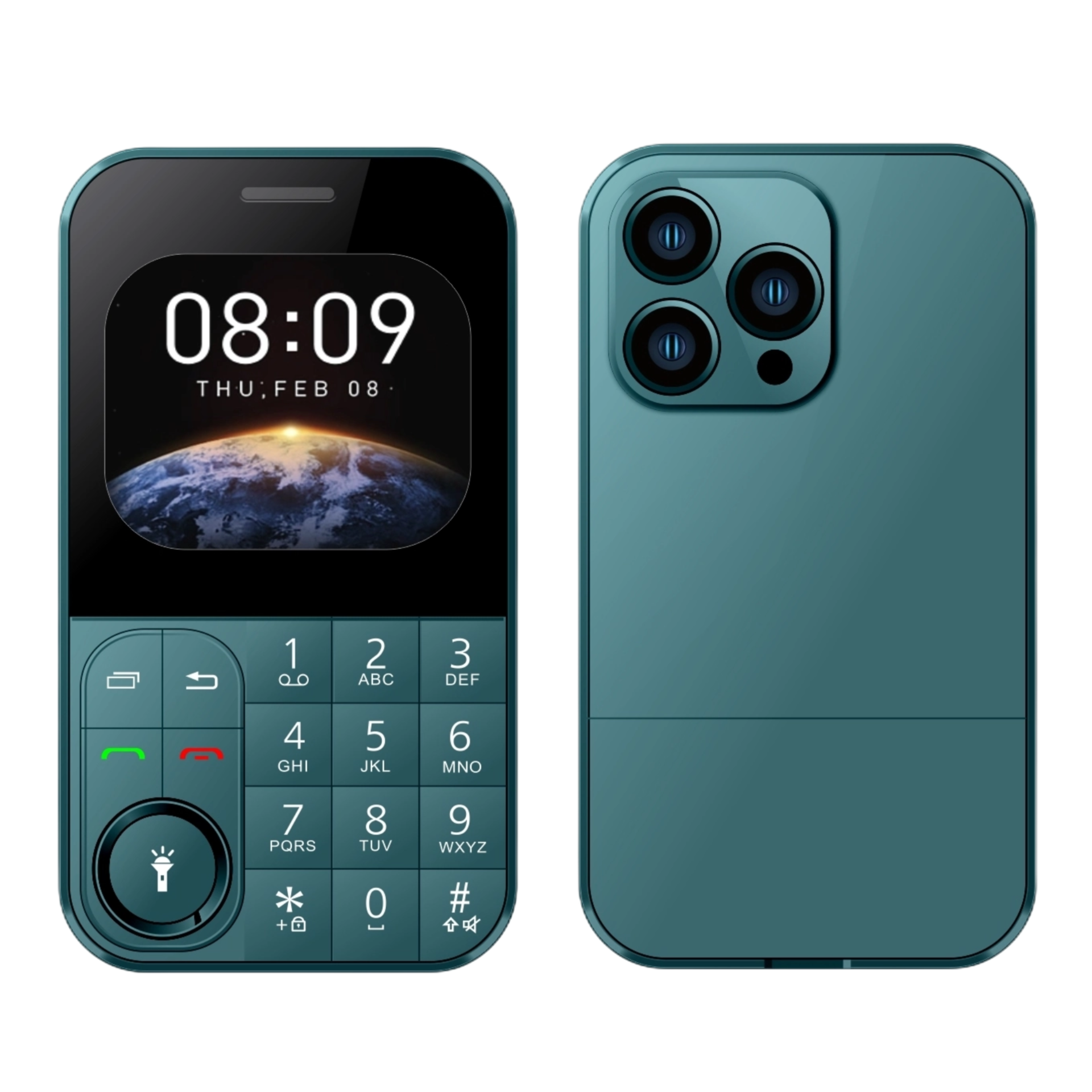 Tarjeta súper delgada para teléfono móvil, SIM Dual, pantalla HD de 2,0 pulgadas, tamaño de bolsillo, cambiador de voz mágico, botón grande, Dial LED de 8 velocidades: green
