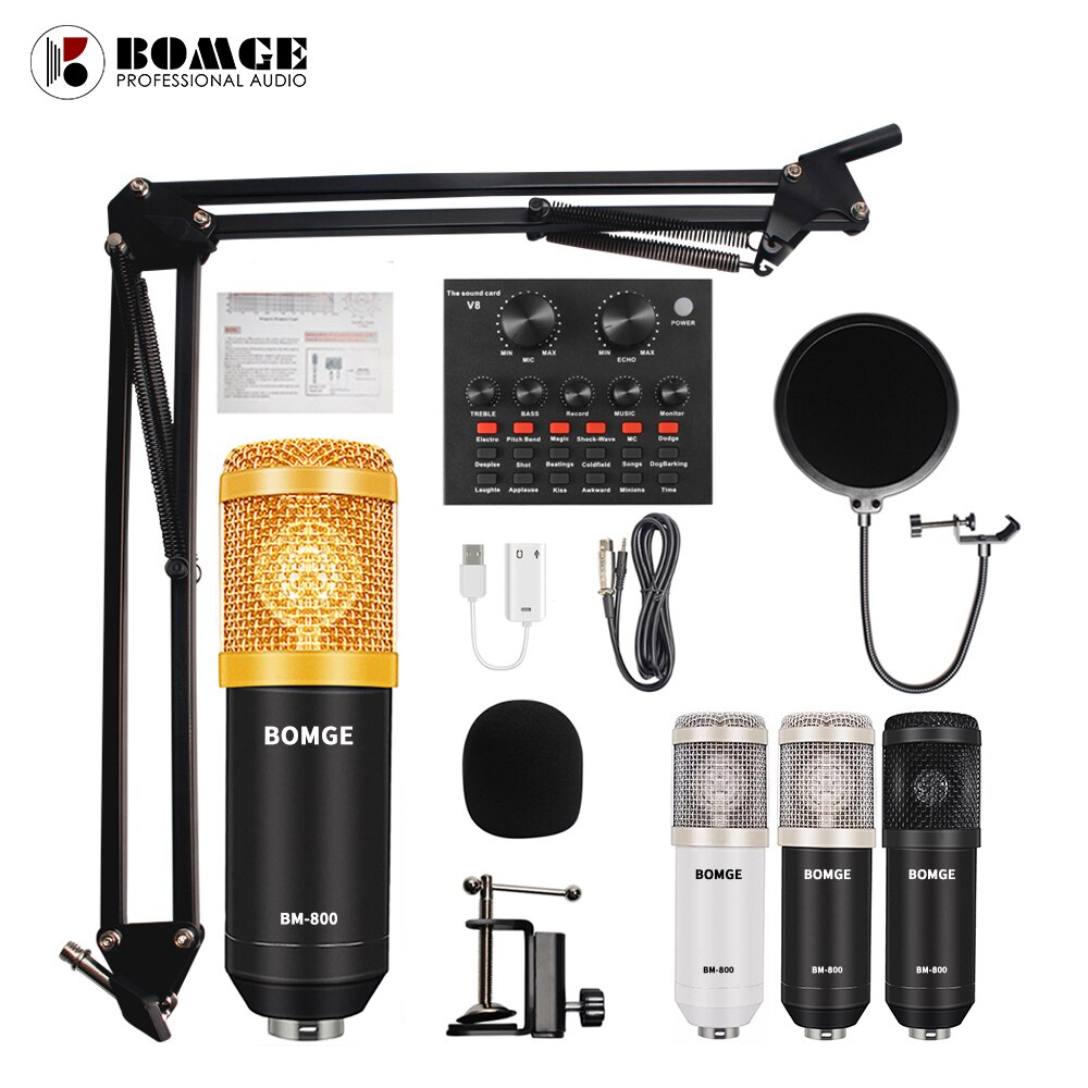 bm 800 condenser microphone mic studio microphone for gaming pc computer karaoke kit bm-800 bm800 V8 sound card