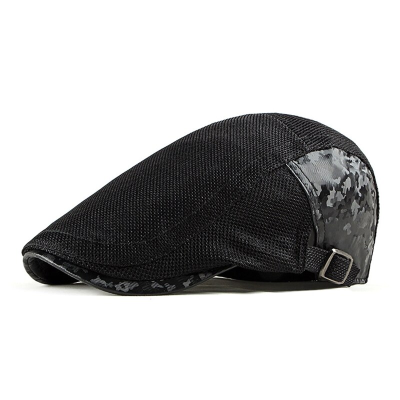 Hombres Mujeres boina gorra de retazos de malla ahuecada ajustable sombra de sol sombreros de pico accesorios para la cabeza al aire libre ZH